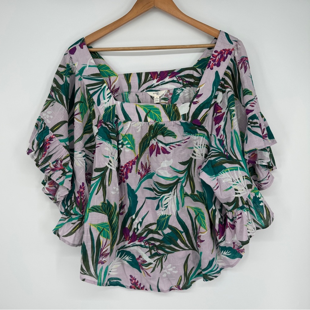 5/$25 Terra & Sky lavender Floral Square Neckline Peasant Top